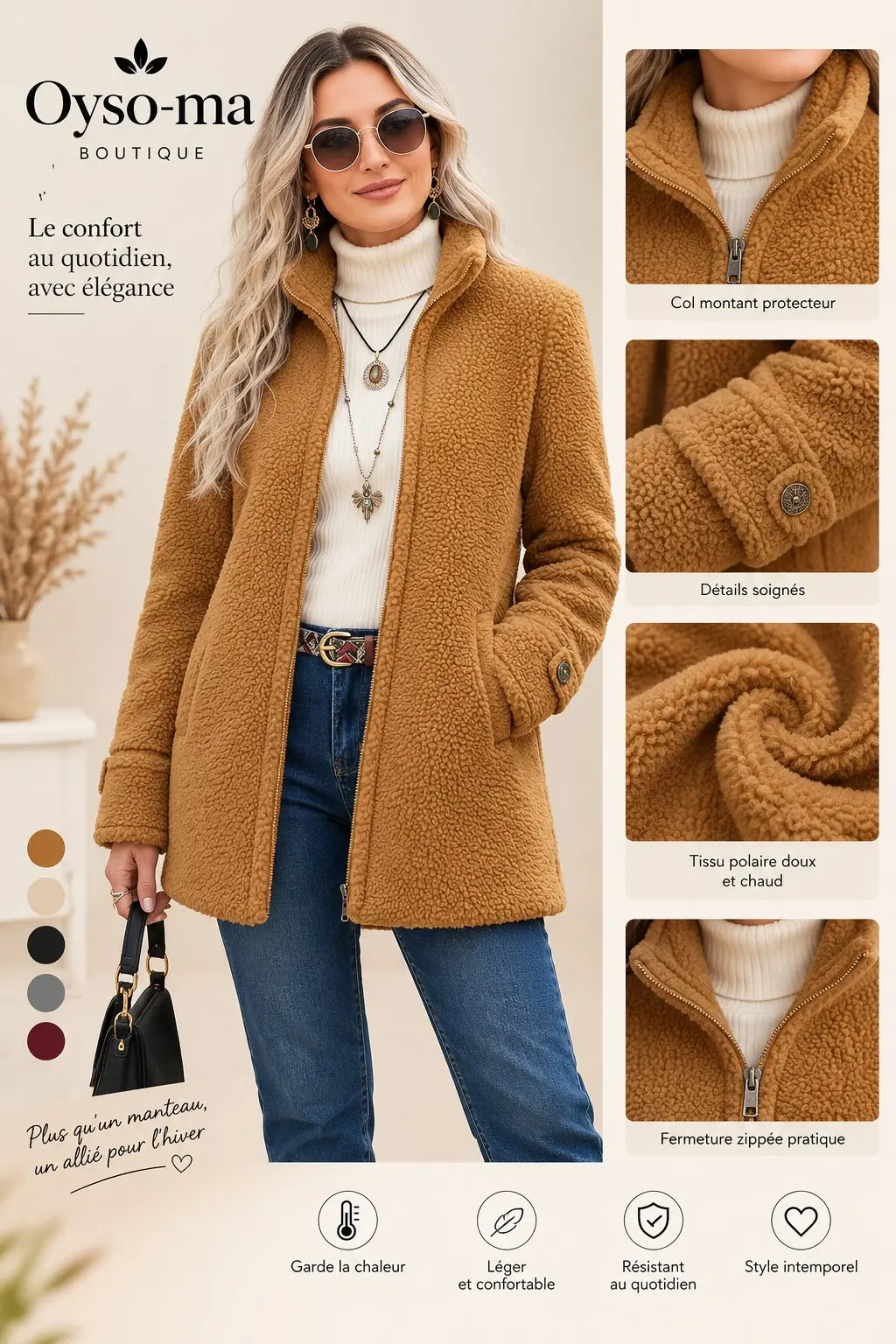 Manteau en polaire à zip pour femmes , vêtement d'extérieur décontracté
