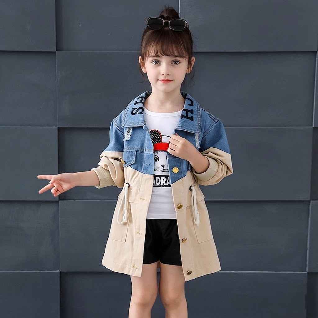 Trench-coat en denim simple pour filles à la mode