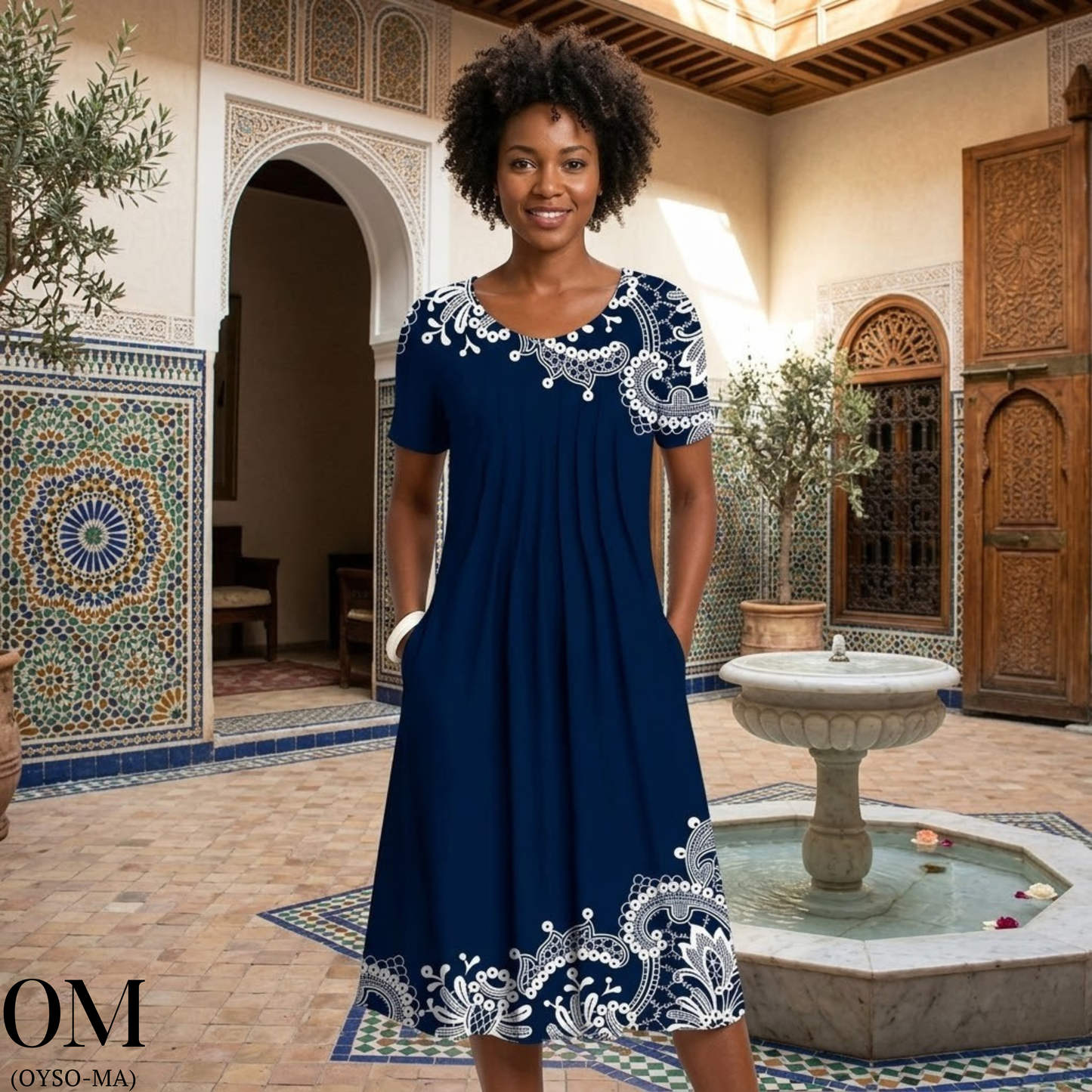 Robe imprimée à manches courtes et col rond