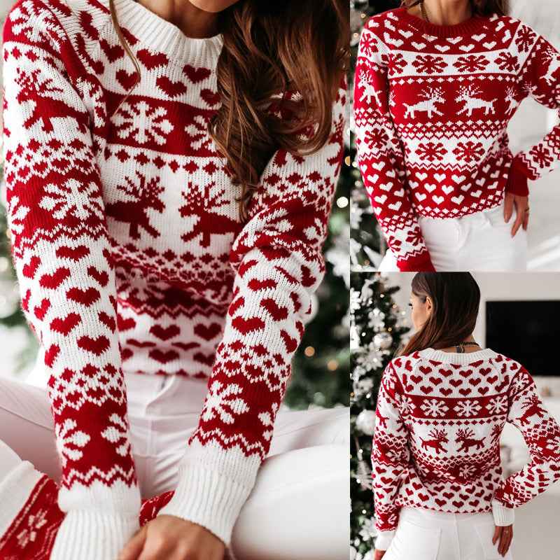 Pull en tricot à manches longues avec élan de Noël