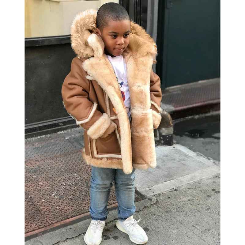 Veste à capuche mode tout-en-un en fourrure chaude pour garçons