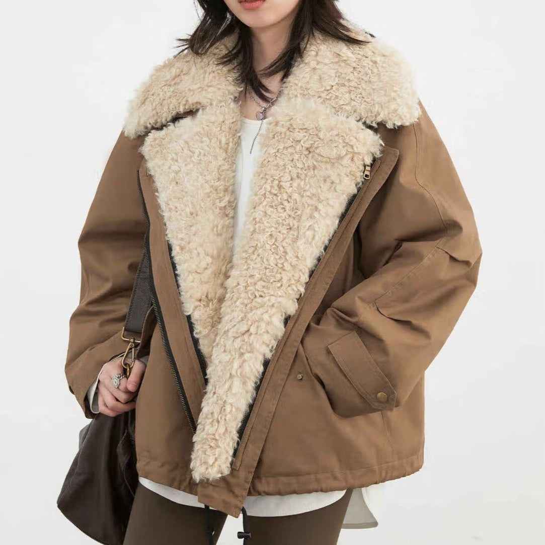Veste pour femmes style rétro avec col en fourrure