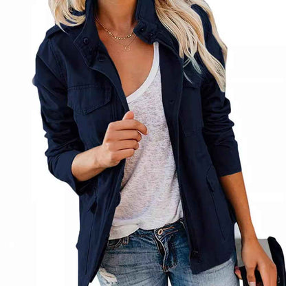 Veste décontractée pour femme à fermeture éclair, col à revers
