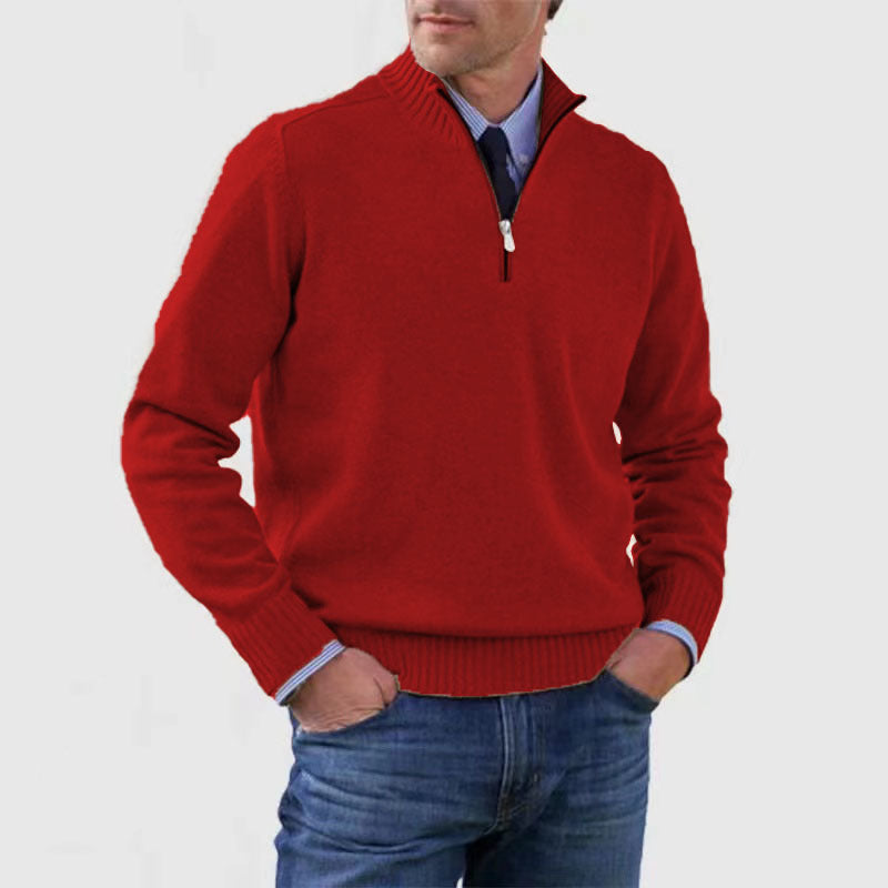 Pull homme à col montant avec fermeture éclair, mode hiver, couleur unie, manches longues