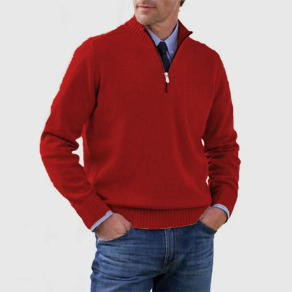 Pull homme à col montant avec fermeture éclair, mode hiver, couleur unie, manches longues