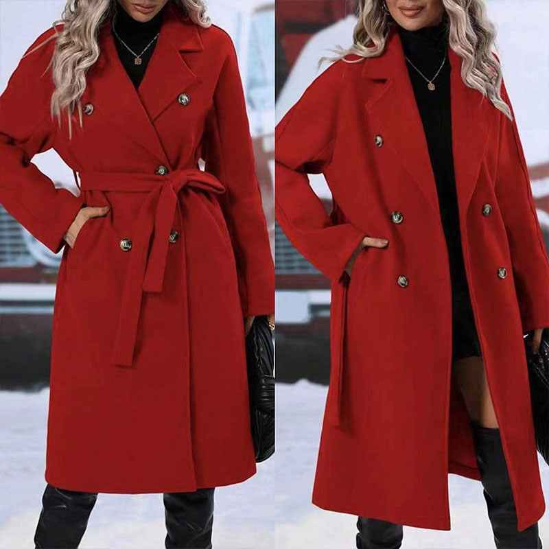 Trench-coat long à double boutonnage avec ceinture