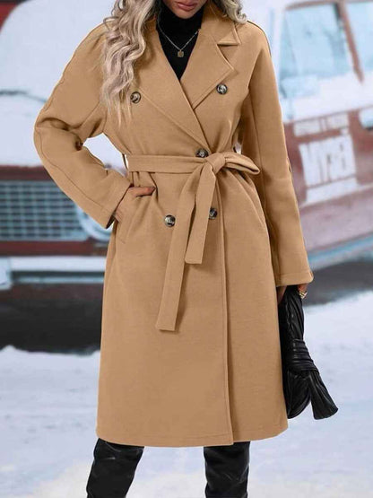 Trench-coat long à double boutonnage avec ceinture
