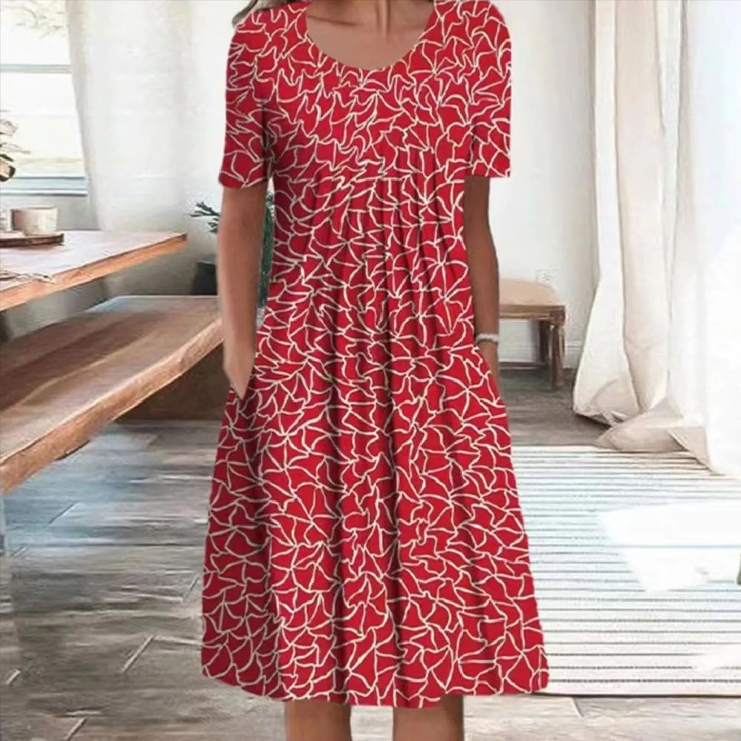 Robe imprimée à manches courtes et col rond