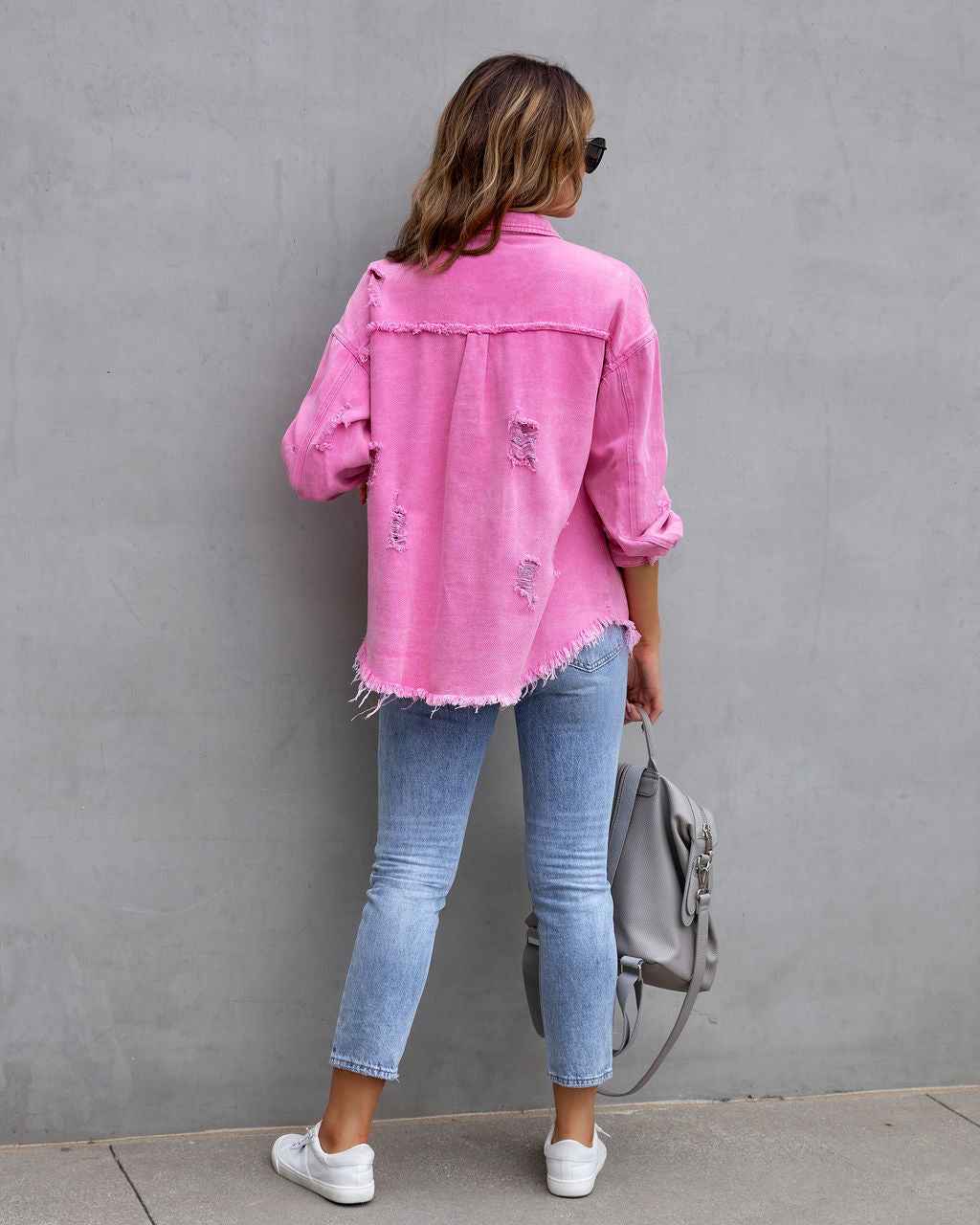 Veste Chemise Déchirée Automne et Printemps Hauts Décontractés pour Femmes