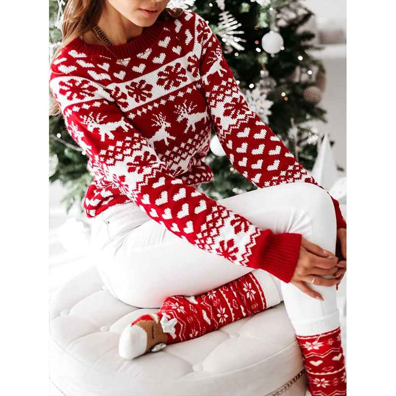 Pull en tricot à manches longues avec élan de Noël
