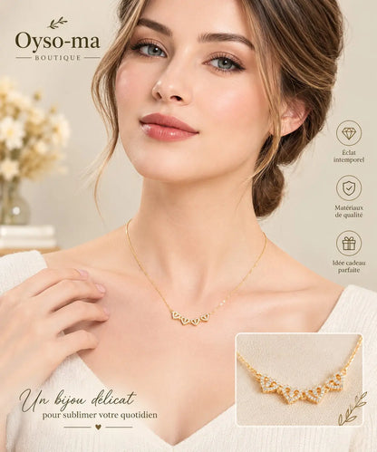 Collier Magique 2-en-1 – Trèfle Porte-Bonheur & Cœurs Alignés (Doré ou Argenté)