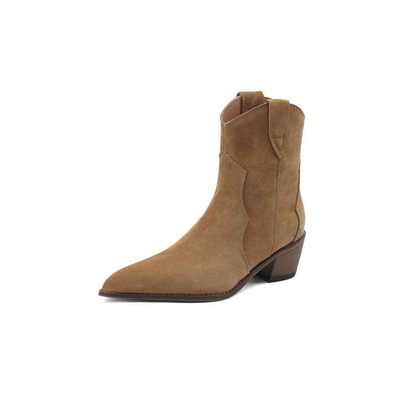 Bottines à talon moyen épais en cuir mat à la mode