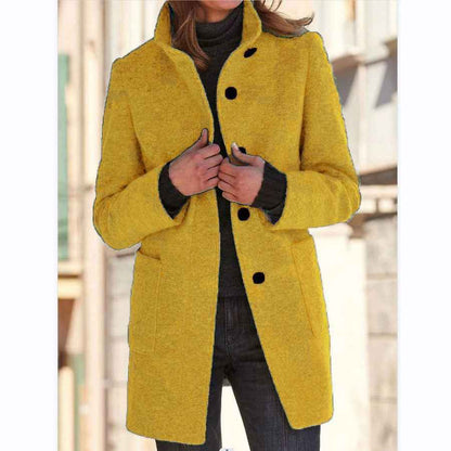 Manteau en laine à col montant avec poches, automne-hiver pour femmes