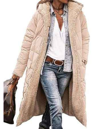 Manteau long à capuche de couleur unie, manches longues d'hiver, Pour Femme