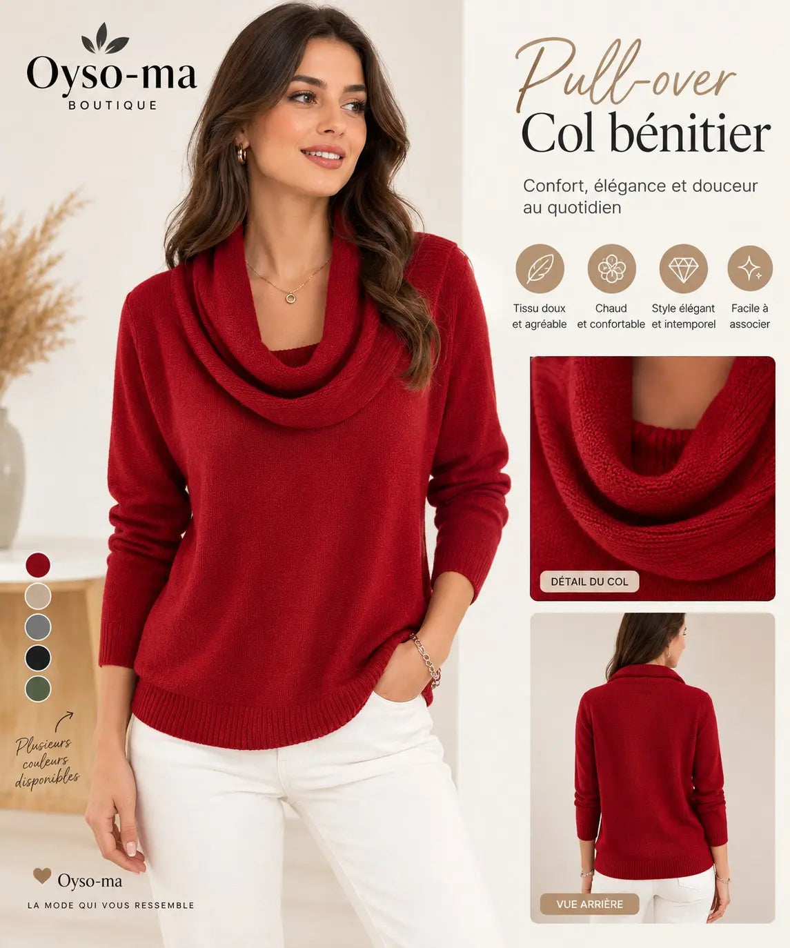 Pull-over en tricot à manches longues, décontracté et chaud