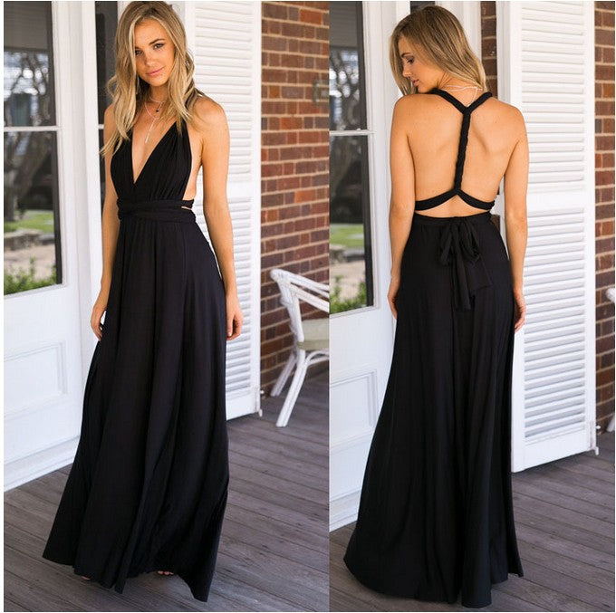 Glamuroso vestido con múltiples tirantes y espalda descubierta: elegancia escultural.