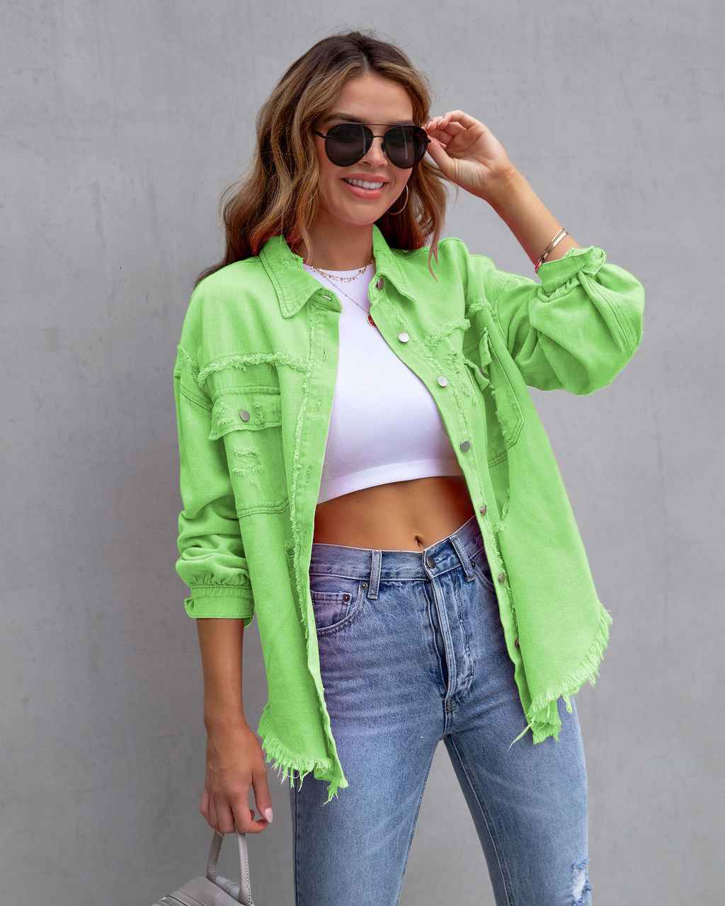 Veste Chemise Déchirée Automne et Printemps Hauts Décontractés pour Femmes