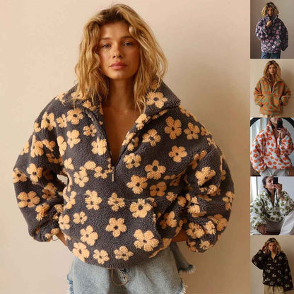 Sweatshirt en polaire avec fleurs d'hiver, style décontracté, pour femmes