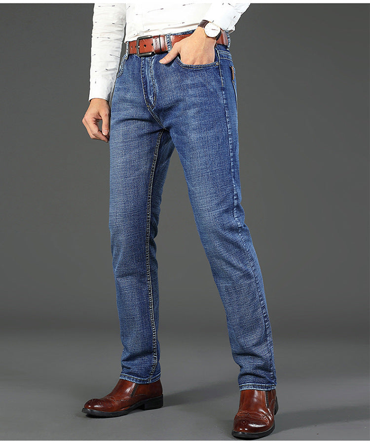 Jean en denim délavé pour hommes, coupe slim et confortable