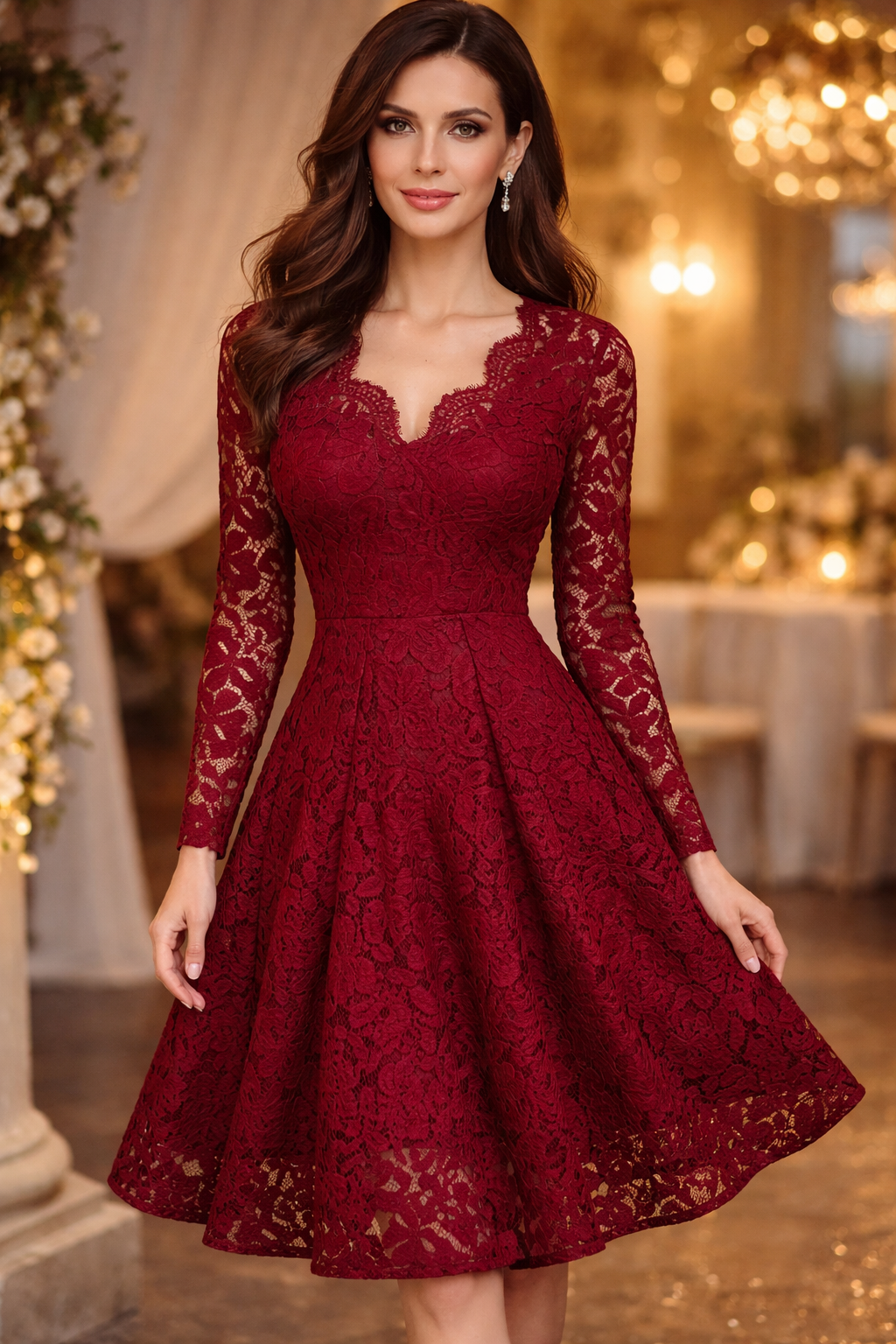 Elegant V-Neck Lace Dress