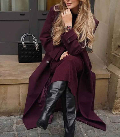 Manteau en laine à revers avec ceinture , trench long croisé