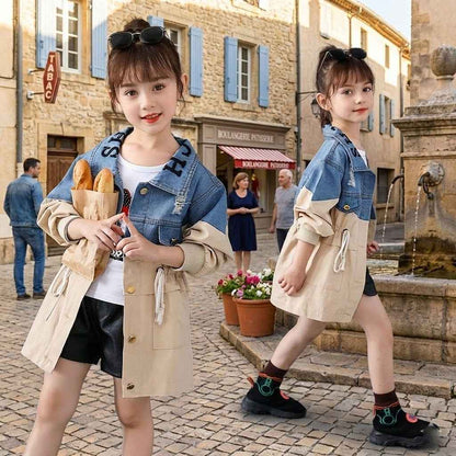 Trench-coat en denim simple pour filles à la mode