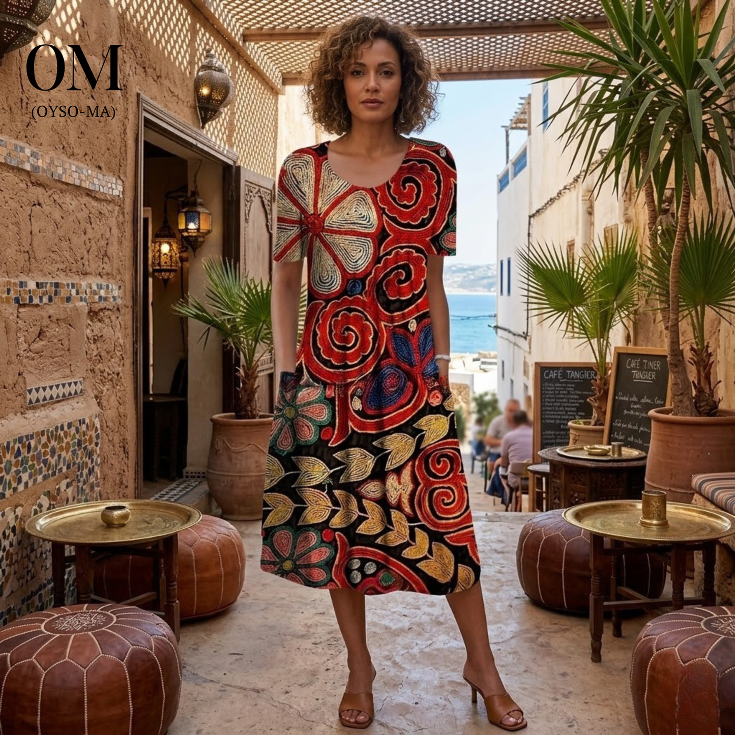 Robe imprimée à manches courtes et col rond