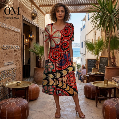 Robe imprimée à manches courtes et col rond