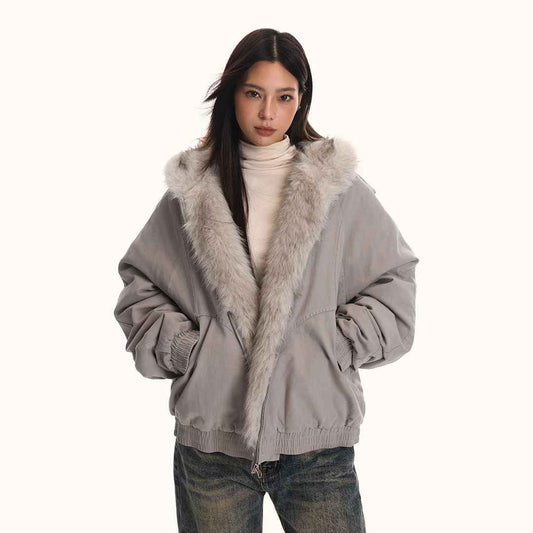 Manteau épais à capuche, chaud et ample, en fourrure