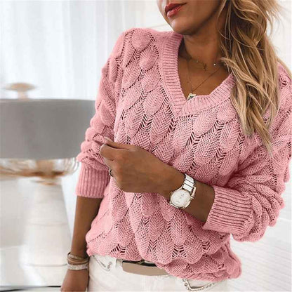 Pull en tricot Ins Feather Hollow à col en V pour femme
