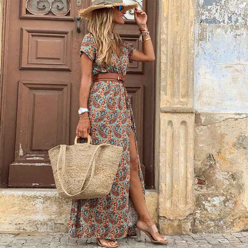 Robe à fleurs à col en V  pour femmes
