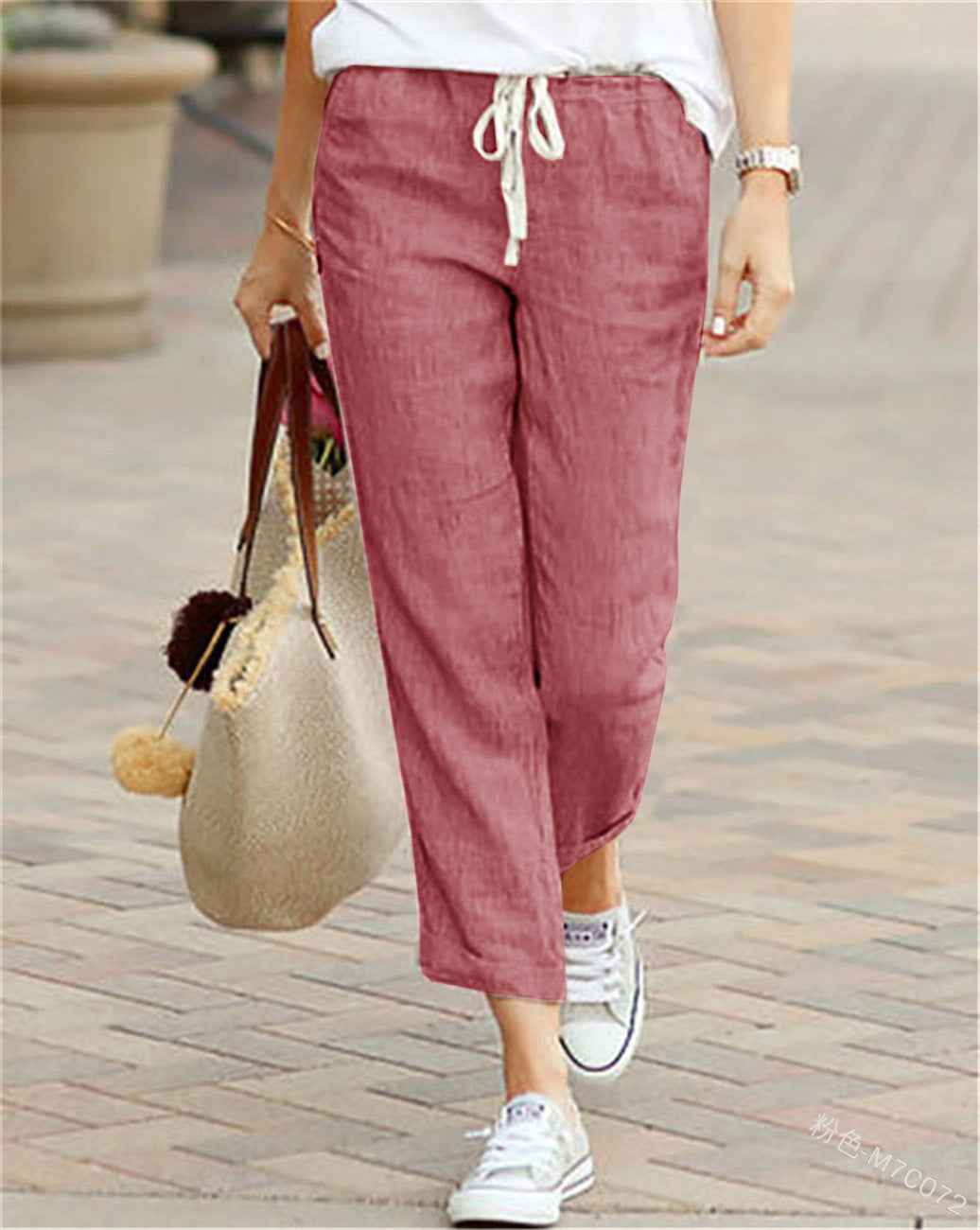 pantalon en coton et lin à taille élastique