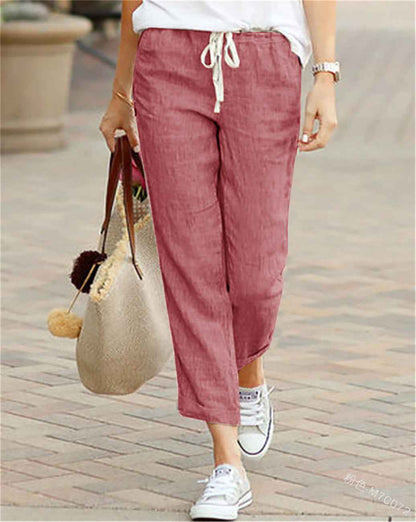 pantalon en coton et lin à taille élastique