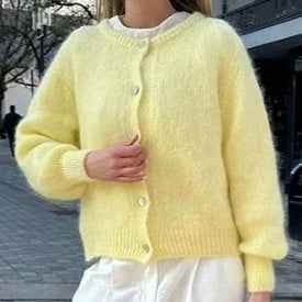 Cardigan à col rond à simple boutonnage pour femme