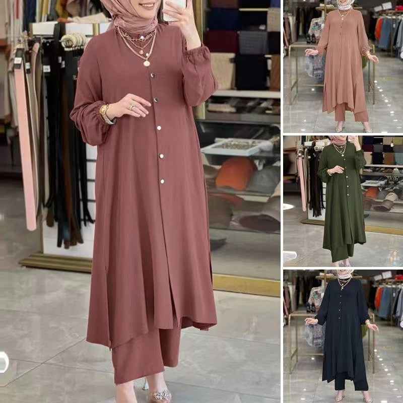 Ensemble Hijab chemise et pantalon pour femmes en soie glacée
