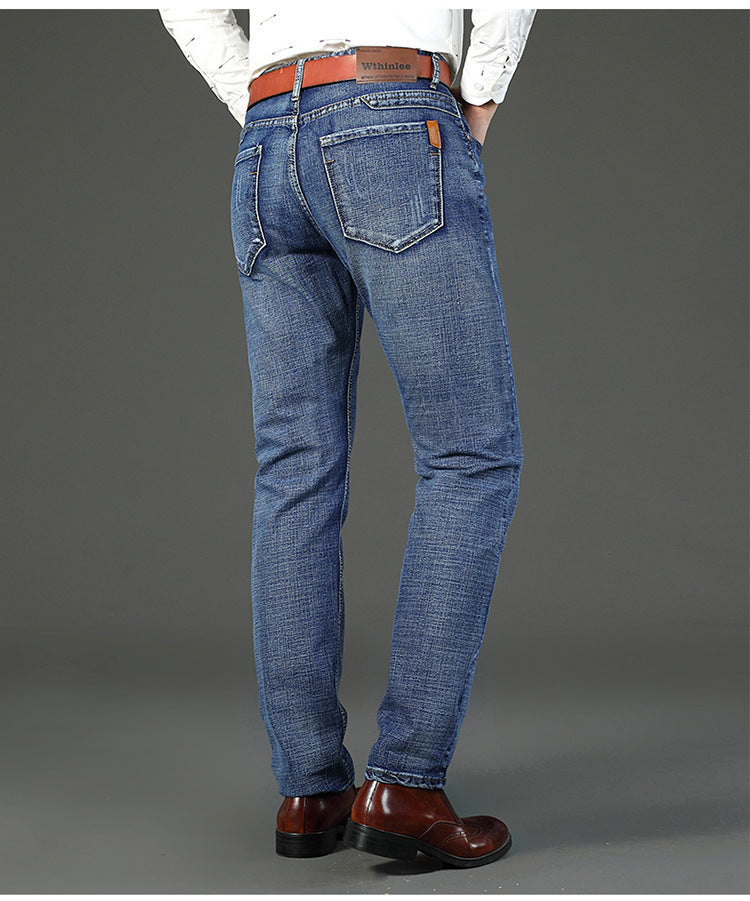 Jean en denim délavé pour hommes, coupe slim et confortable