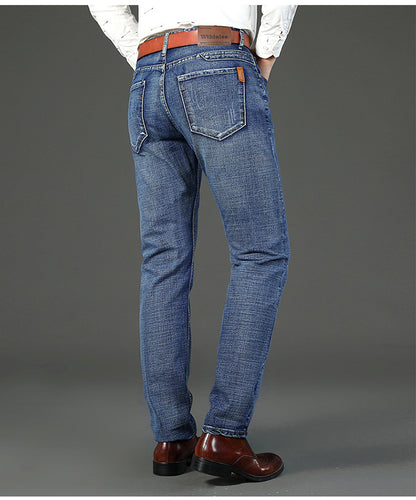 Jean en denim délavé pour hommes, coupe slim et confortable