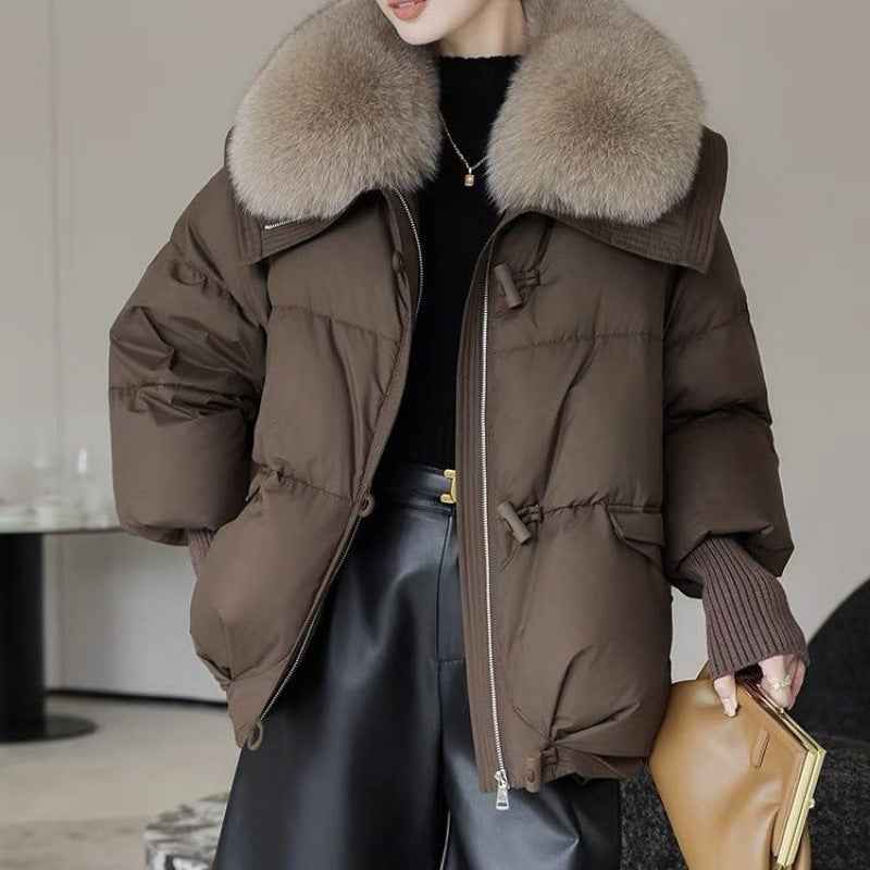 Veste en duvet pour femme , col en fourrure , vêtement d'hiver