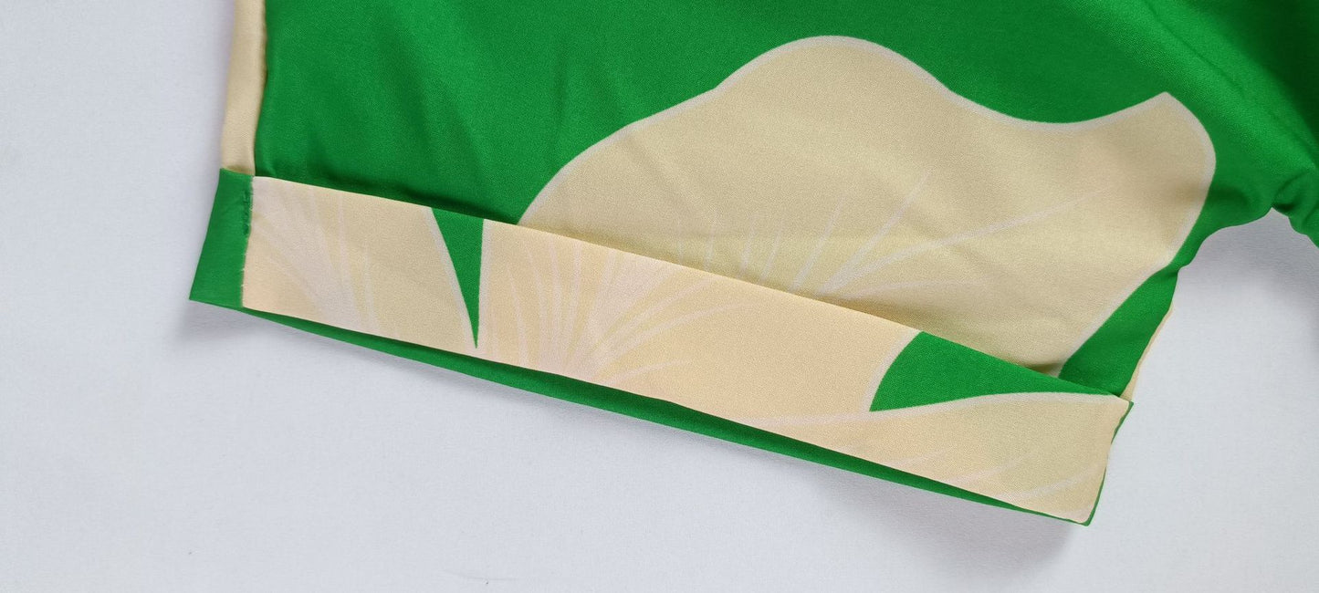 Robe blouse imprimé pour femmes avec col à revers, manches courtes et taille haute