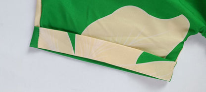 Robe blouse imprimé pour femmes avec col à revers, manches courtes et taille haute