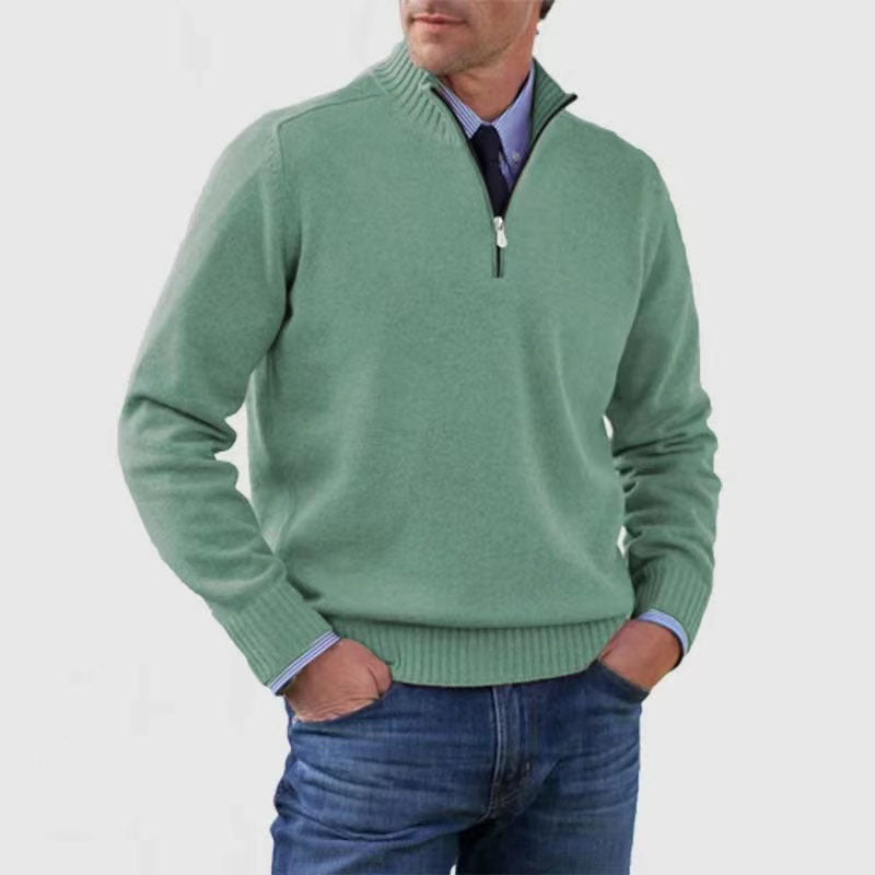 Pull homme à col montant avec fermeture éclair, mode hiver, couleur unie, manches longues