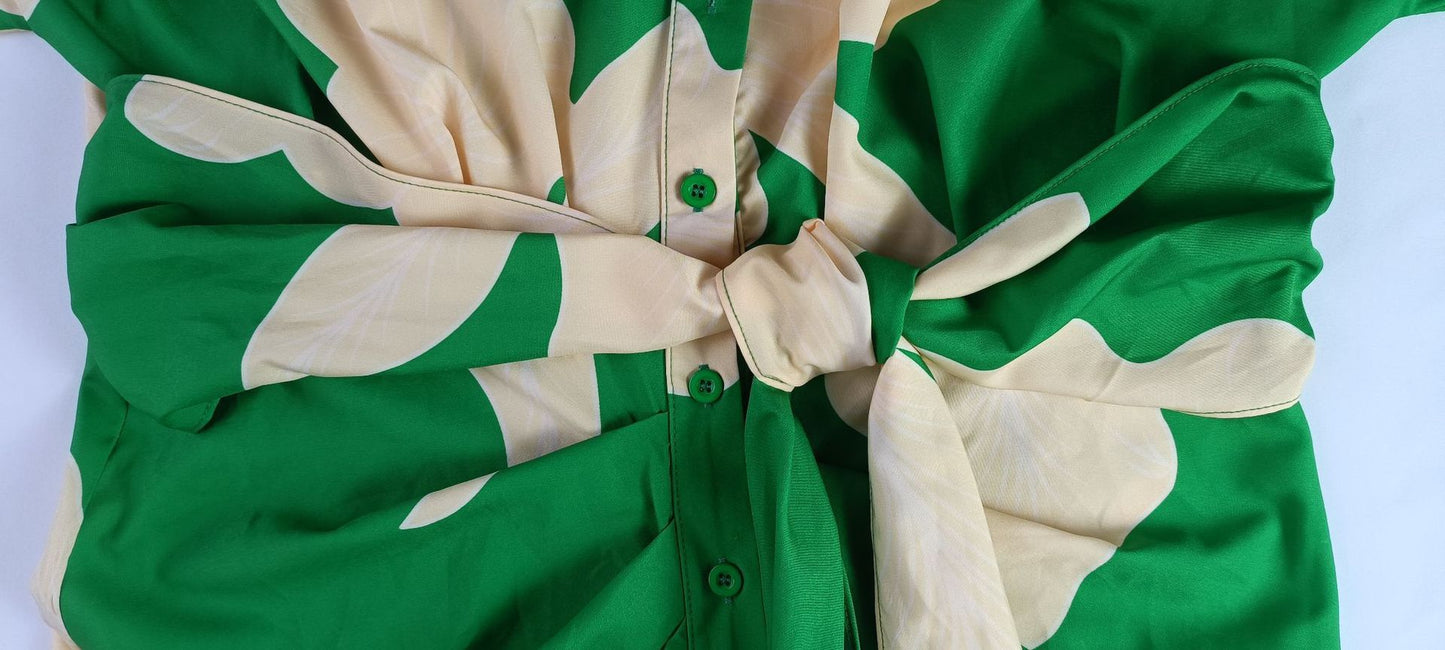 Robe blouse imprimé pour femmes avec col à revers, manches courtes et taille haute