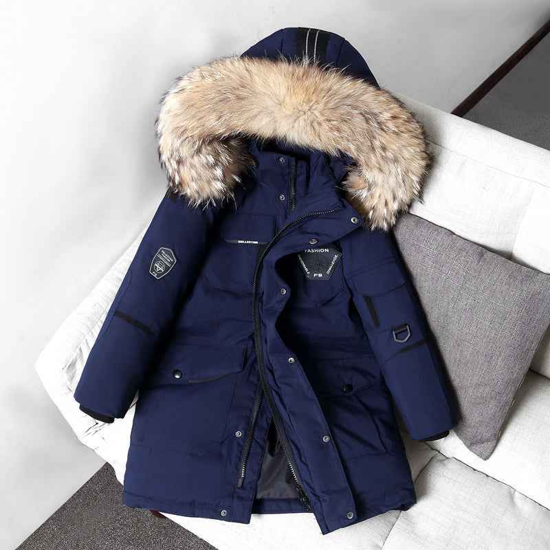 Doudoune pour enfants Garçons mi-longue épaissie Manteau à col en fourrure