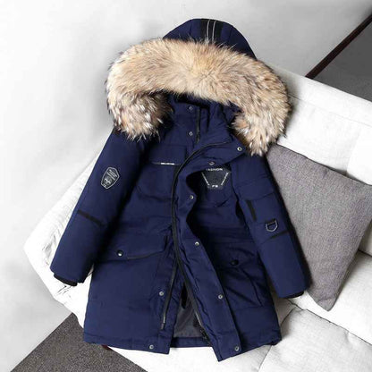 Doudoune pour enfants Garçons mi-longue épaissie Manteau à col en fourrure