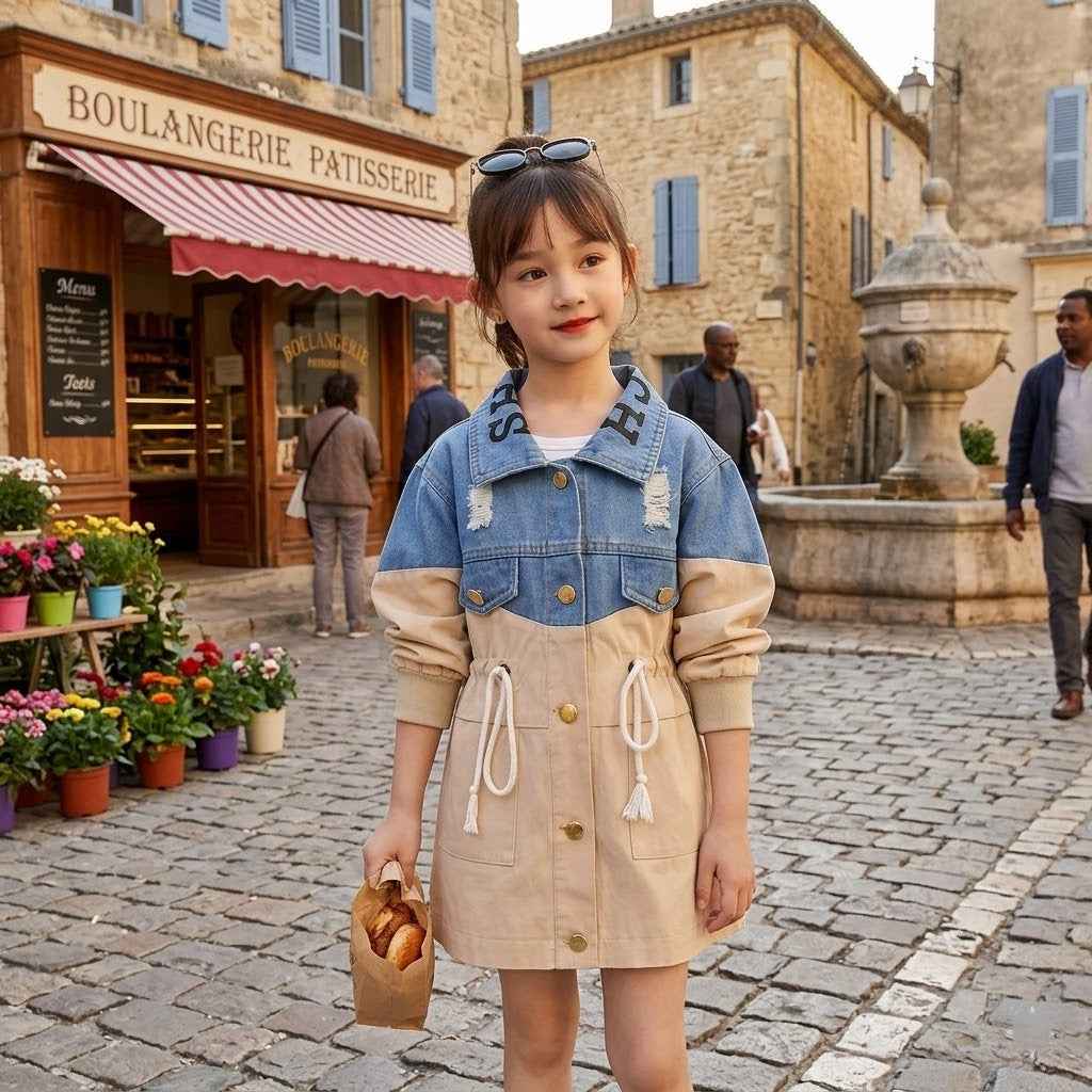 Trench-coat en denim simple pour filles à la mode