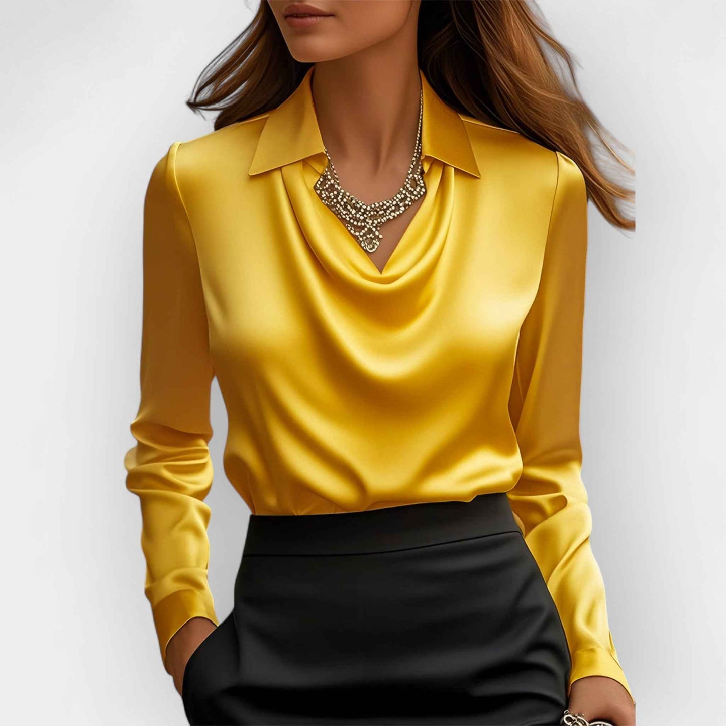 Top Chemise femme en satin uni à col drapé