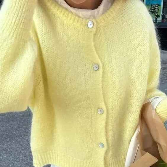 Cardigan à col rond à simple boutonnage pour femme