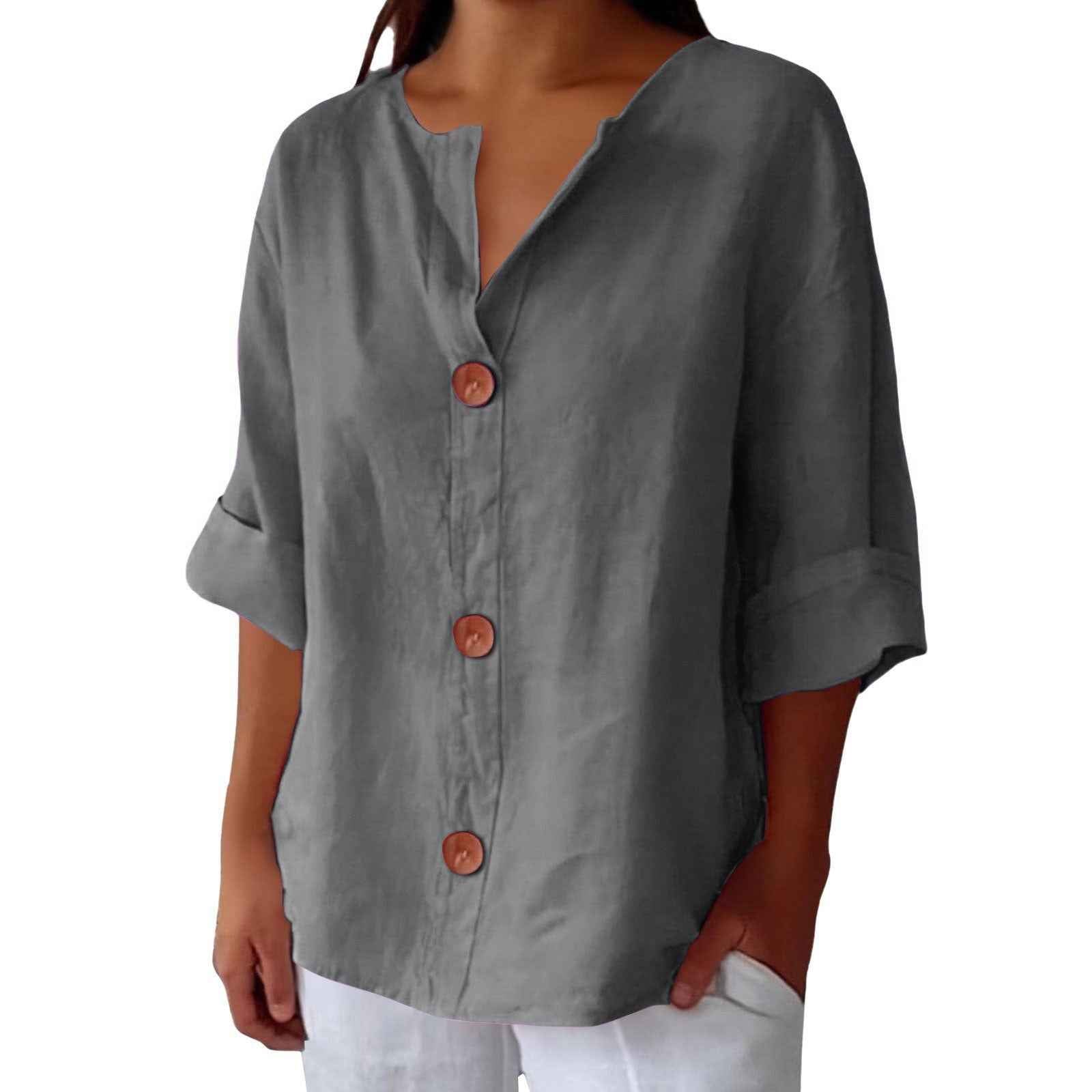 Chemise à col en V,  à manches longues