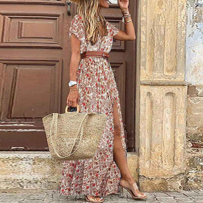 Robe à fleurs à col en V  pour femmes