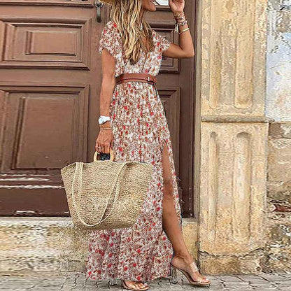 Robe à fleurs à col en V  pour femmes